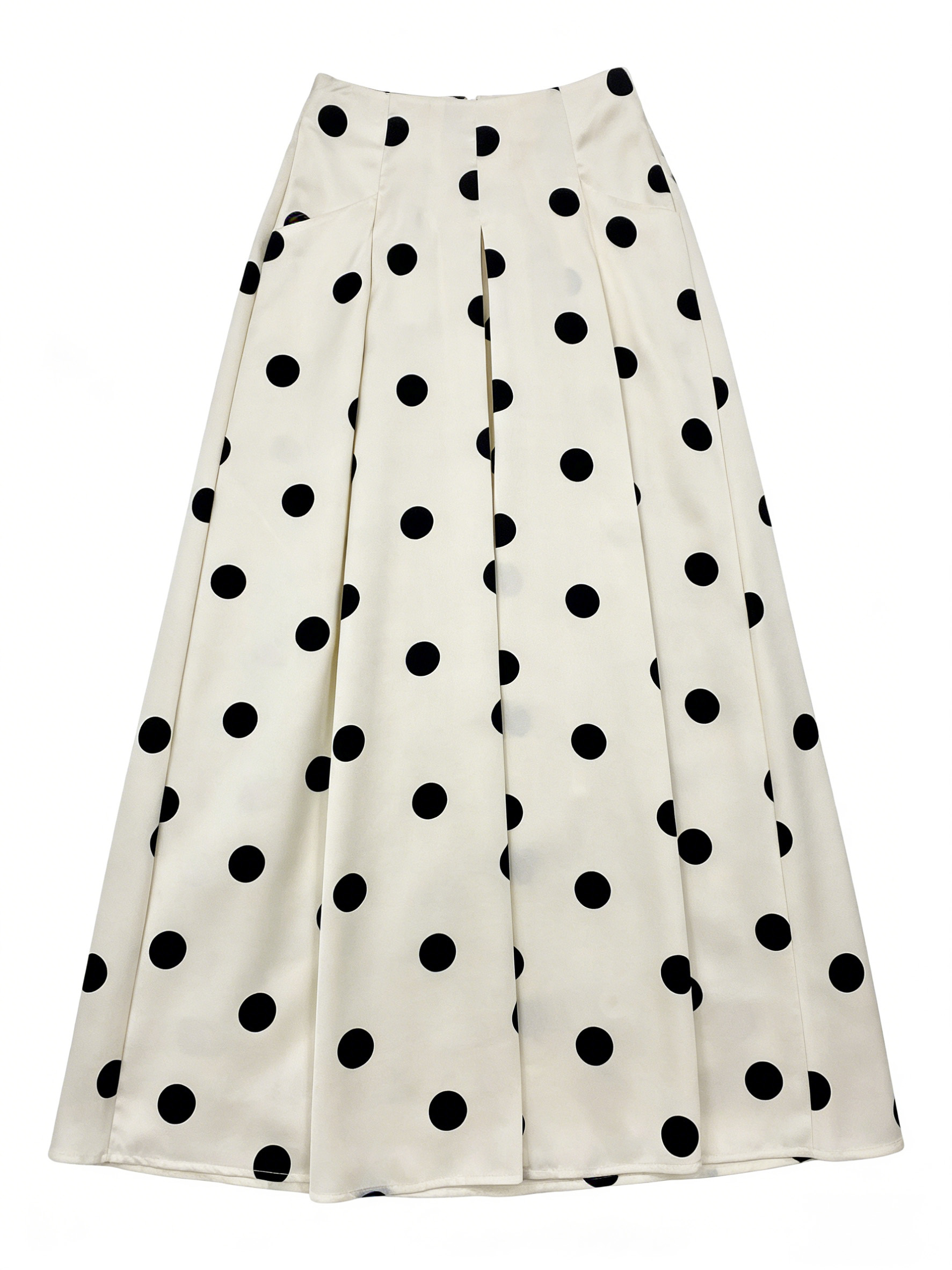 Black White Polka Dot High Waist Midi Skirt with Pockets - Retro A-Line Skirt W-38965