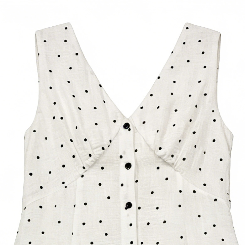 White Polka Dot V-Neck Sleeveless Maxi Dress - French Style Vacation Dress W-40573