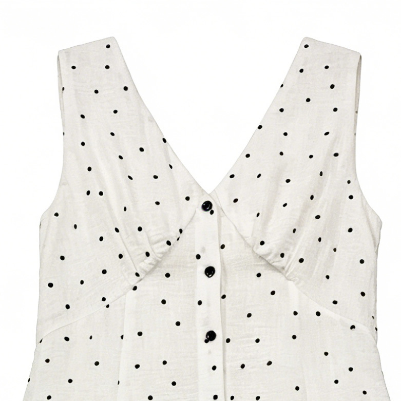 White Polka Dot V-Neck Sleeveless Maxi Dress - French Style Vacation Dress W-40573