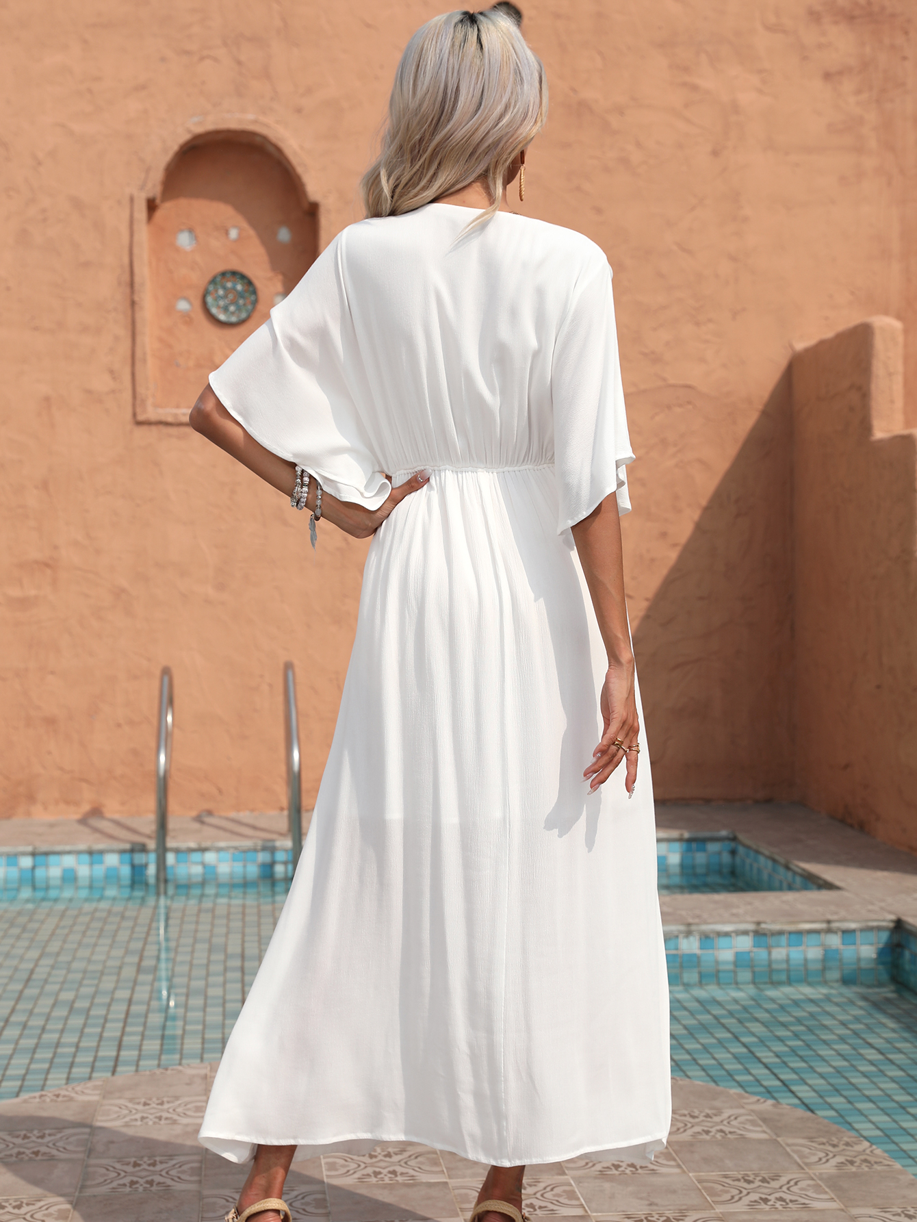 Women’s Boho Embroidered Tassel Resort Midi Dress D-34467