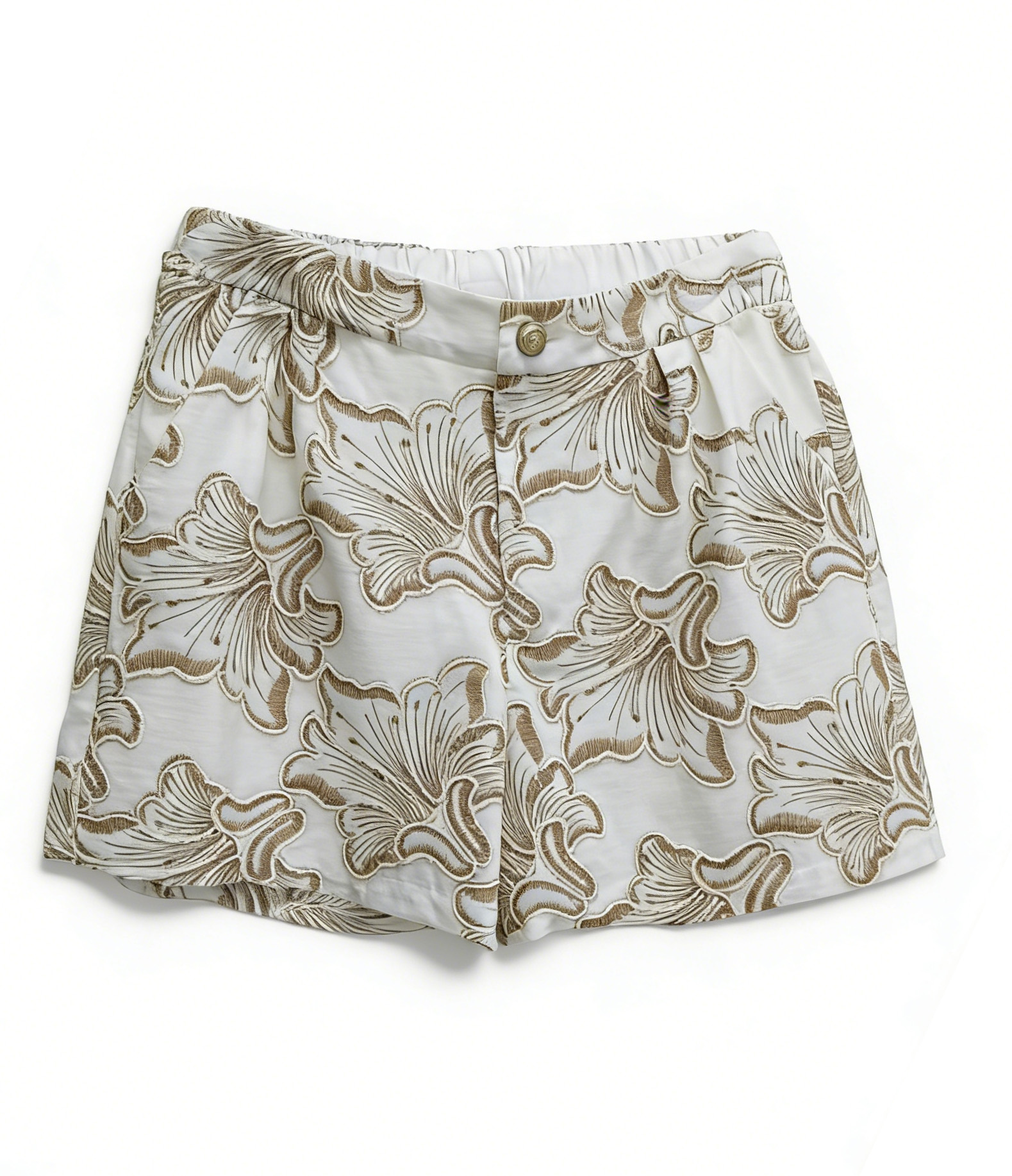 Chic White Embroidered Outfit - V-Neck Waistcoat & High Waist Shorts  A41639+K-41678A