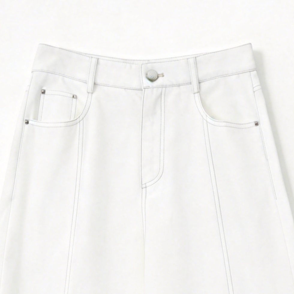 Minimalist White Denim Skirt - High Waist Flared Casual Skirt  A-41942A