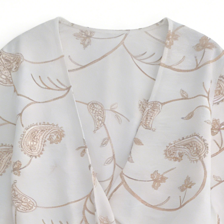 Chic White Paisley Wrap Top - Long Sleeve Tie Waist Vacation Top  A-41974