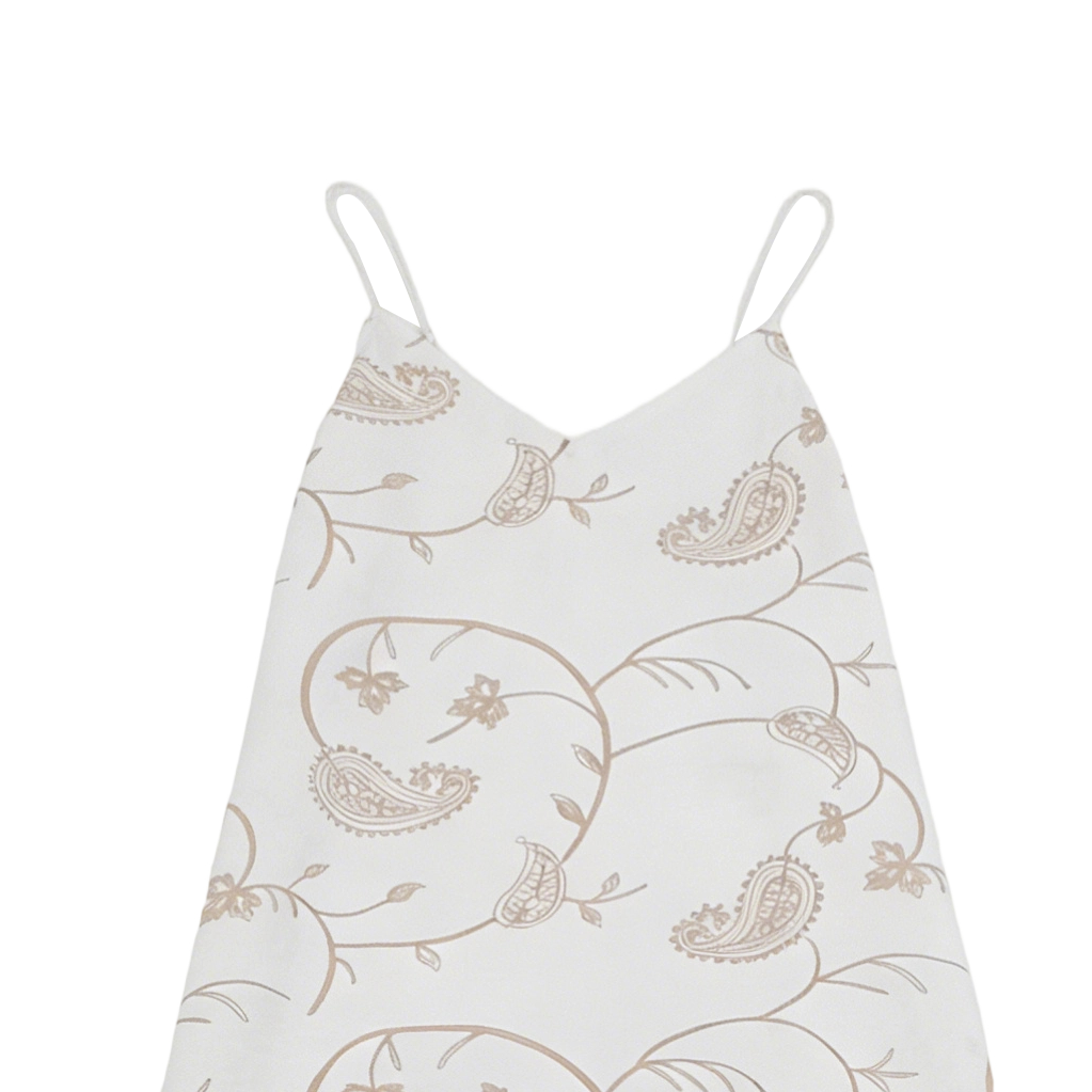 Boho White Paisley Print Dress - V-Neck High Waist Vacation Maxi Dress A-41975