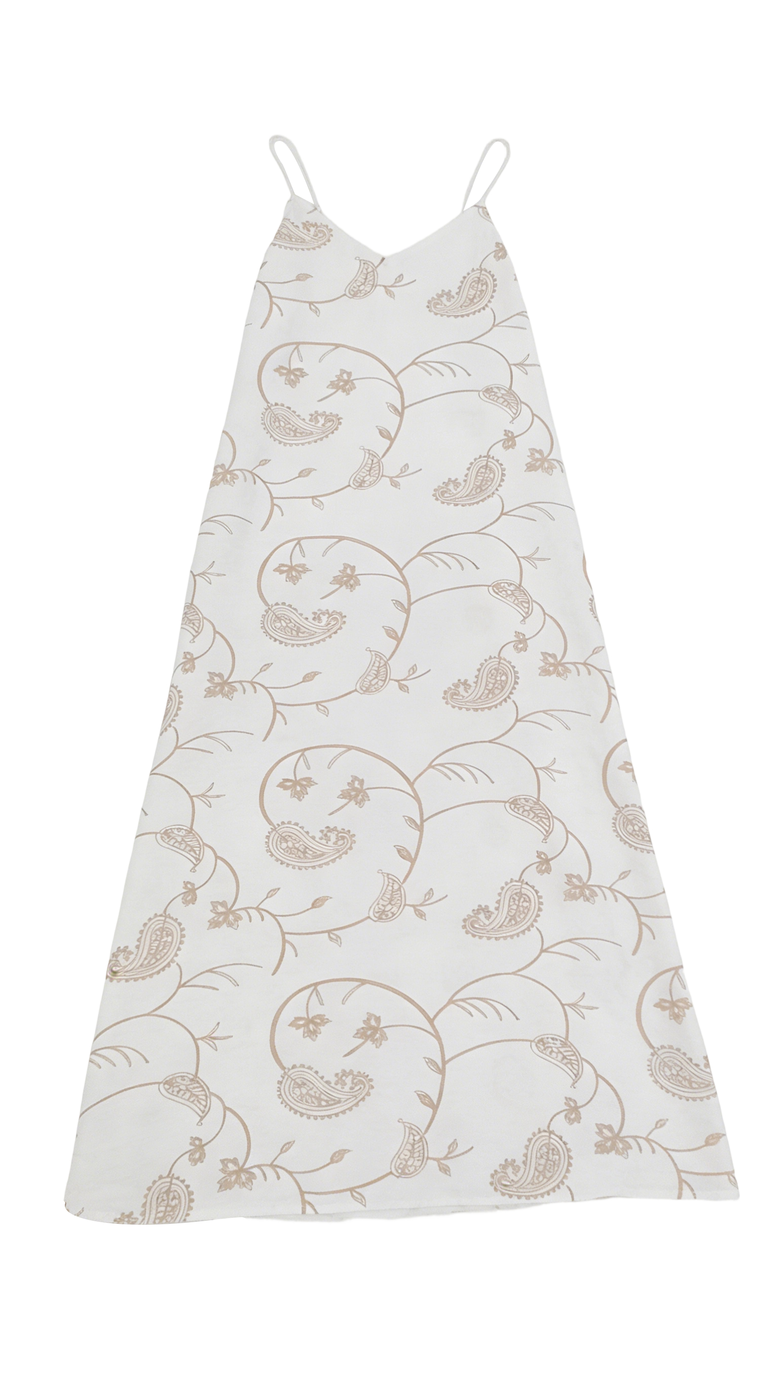 Boho White Paisley Print Dress - V-Neck High Waist Vacation Maxi Dress A-41975