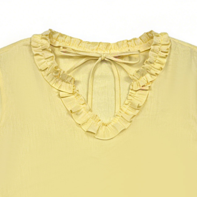  Butter Yellow Linen Ruffled Neckline Resort Tunic A-42554