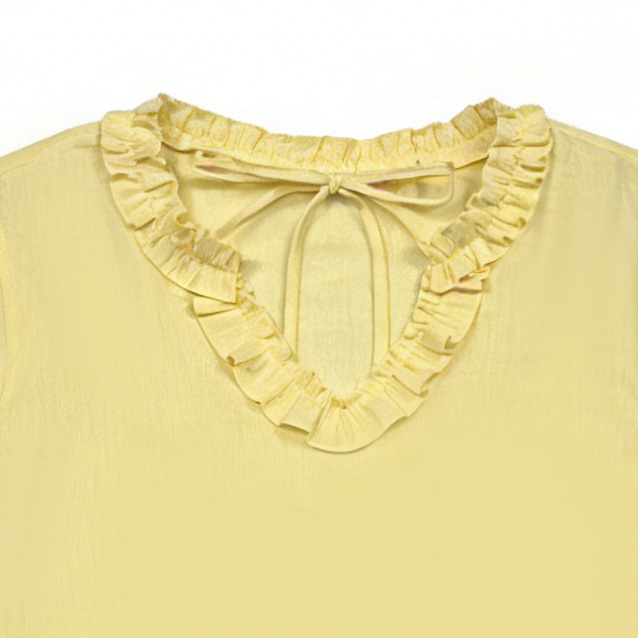  Butter Yellow Linen Ruffled Neckline Resort Tunic A-42554