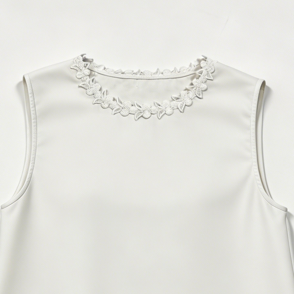 Women’s White Linen Embroidered Sleeveless Top – Summer Casual Resort Blouse A-42605