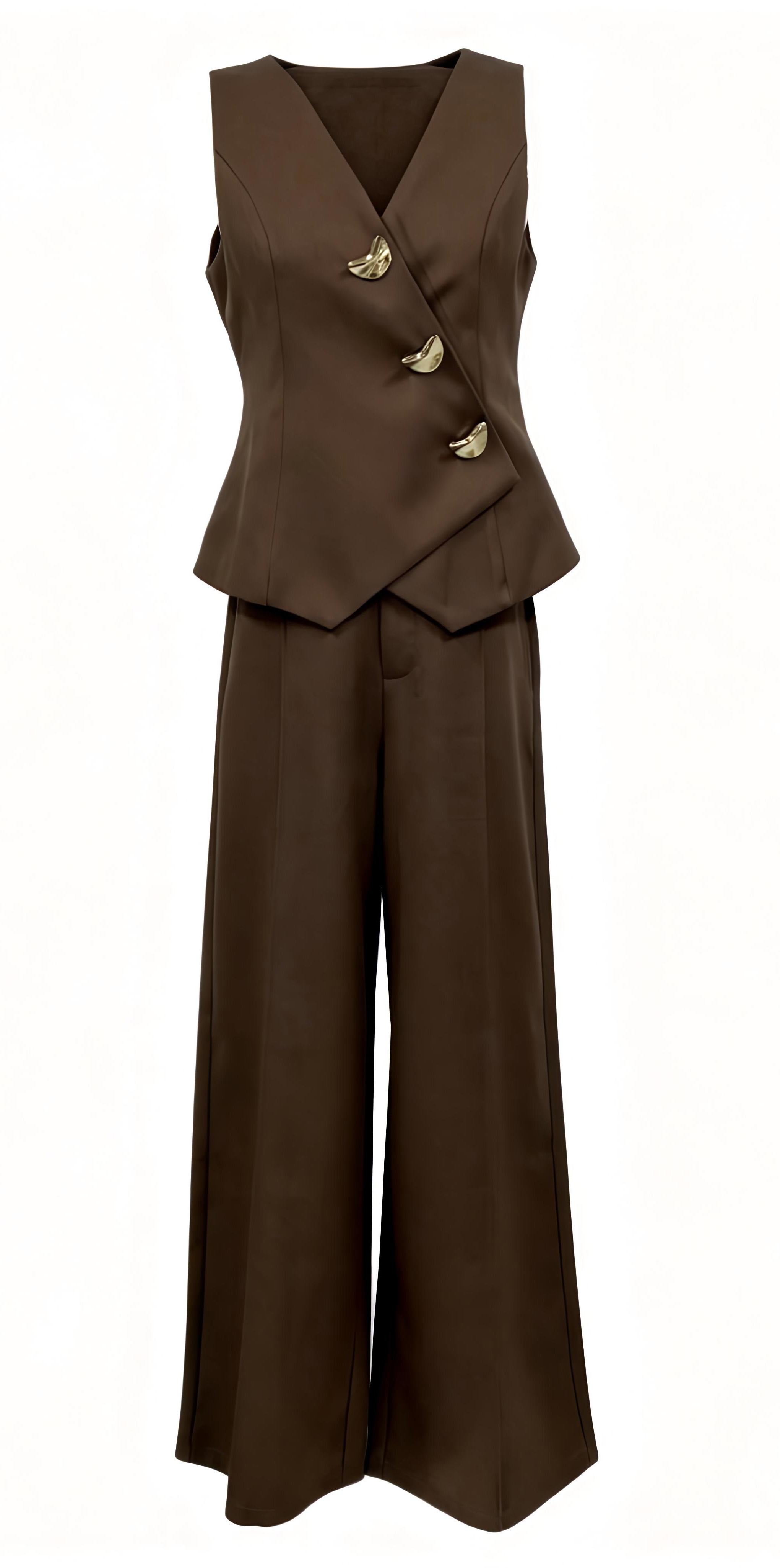 Vibrant Blue Tailored Vest and Wide-Leg Pants Matching Set C-41265+C-41266