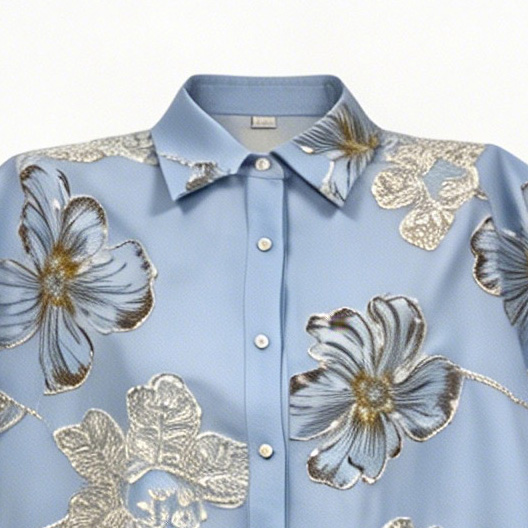 Light Blue Linen-Blend Floral Embroidered Shirt Wide Leg Pants Set - Two Piece Outfit W-42698+W-42699