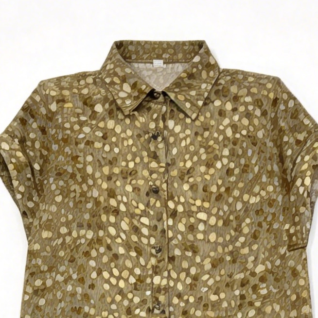 Khaki Dot Print Satin Shirt Wide Leg Pants Set - Two Piece Outfit W-42716+W-42717