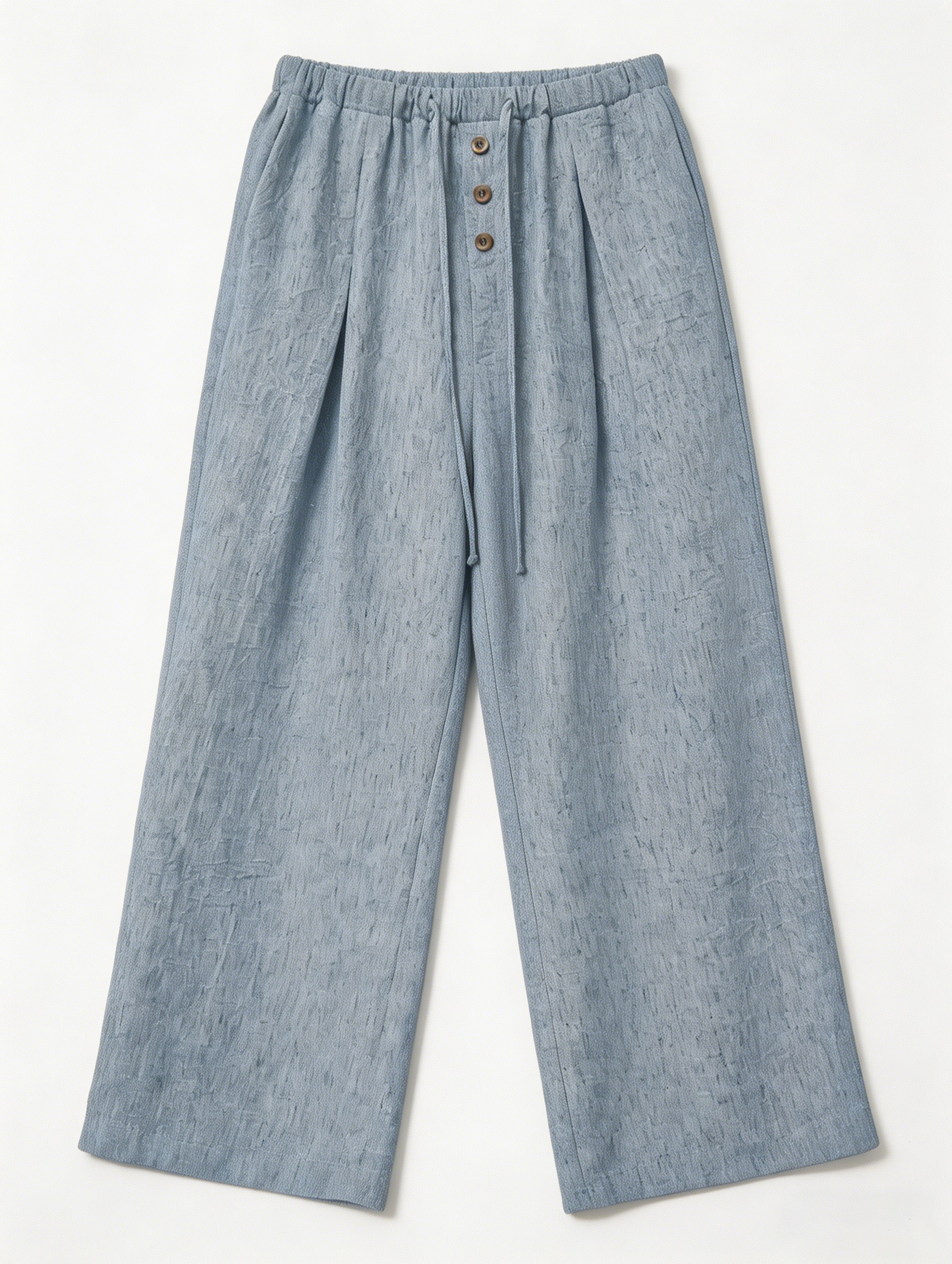 Summer Casual Linen-Look Wide Leg Pants with Button Drawstring A-42030