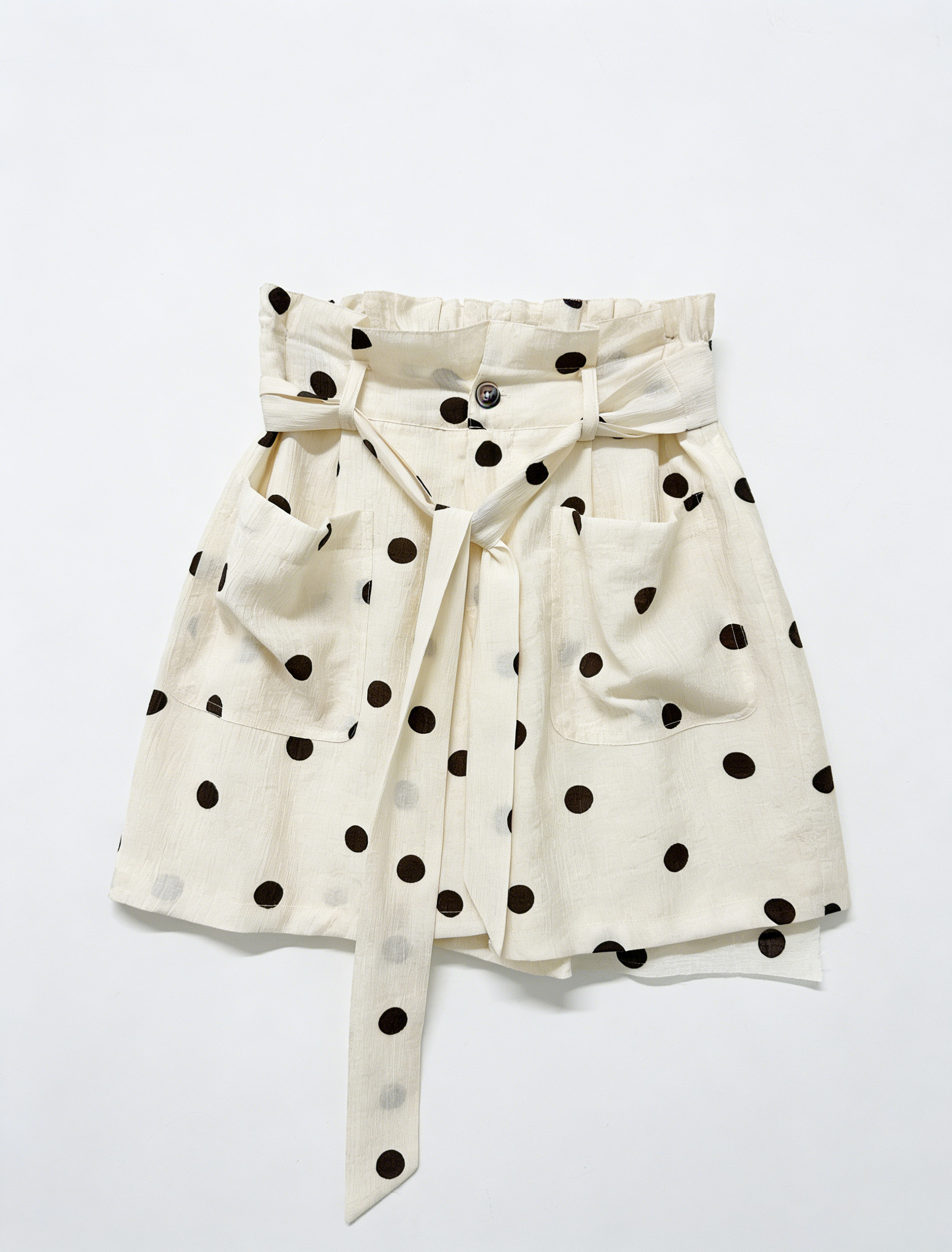 French Retro Polka Dot 2-Piece Set: Loose Shirt & Paperbag Shorts A-42105+A-42078