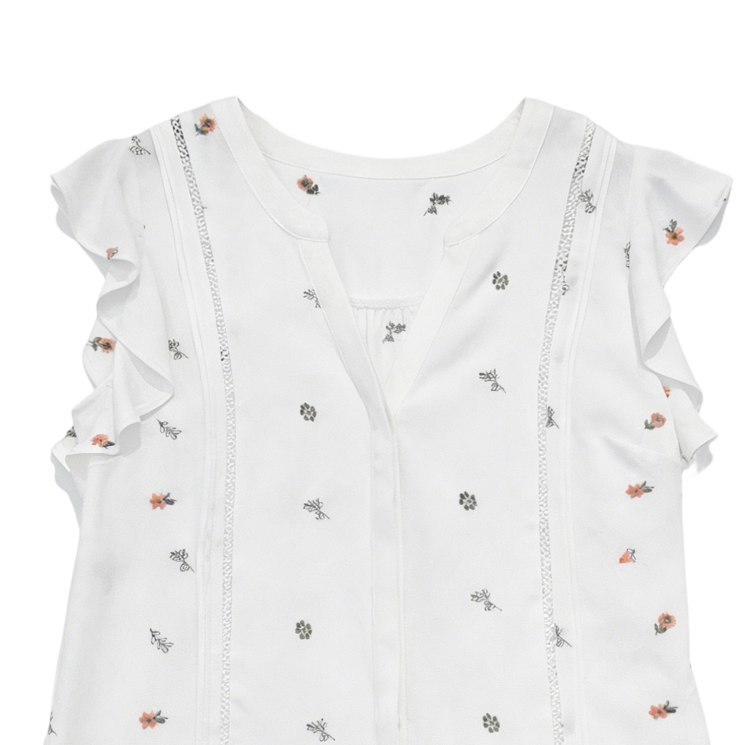 Boho Chic V-Neck Cap Sleeve Floral Embroidery Women Blouse A42166