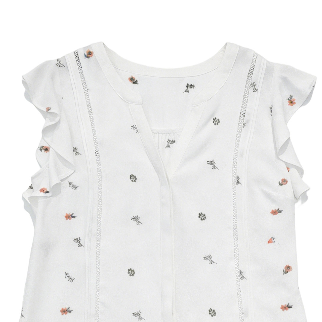 Boho Chic V-Neck Cap Sleeve Floral Embroidery Women Blouse A42166