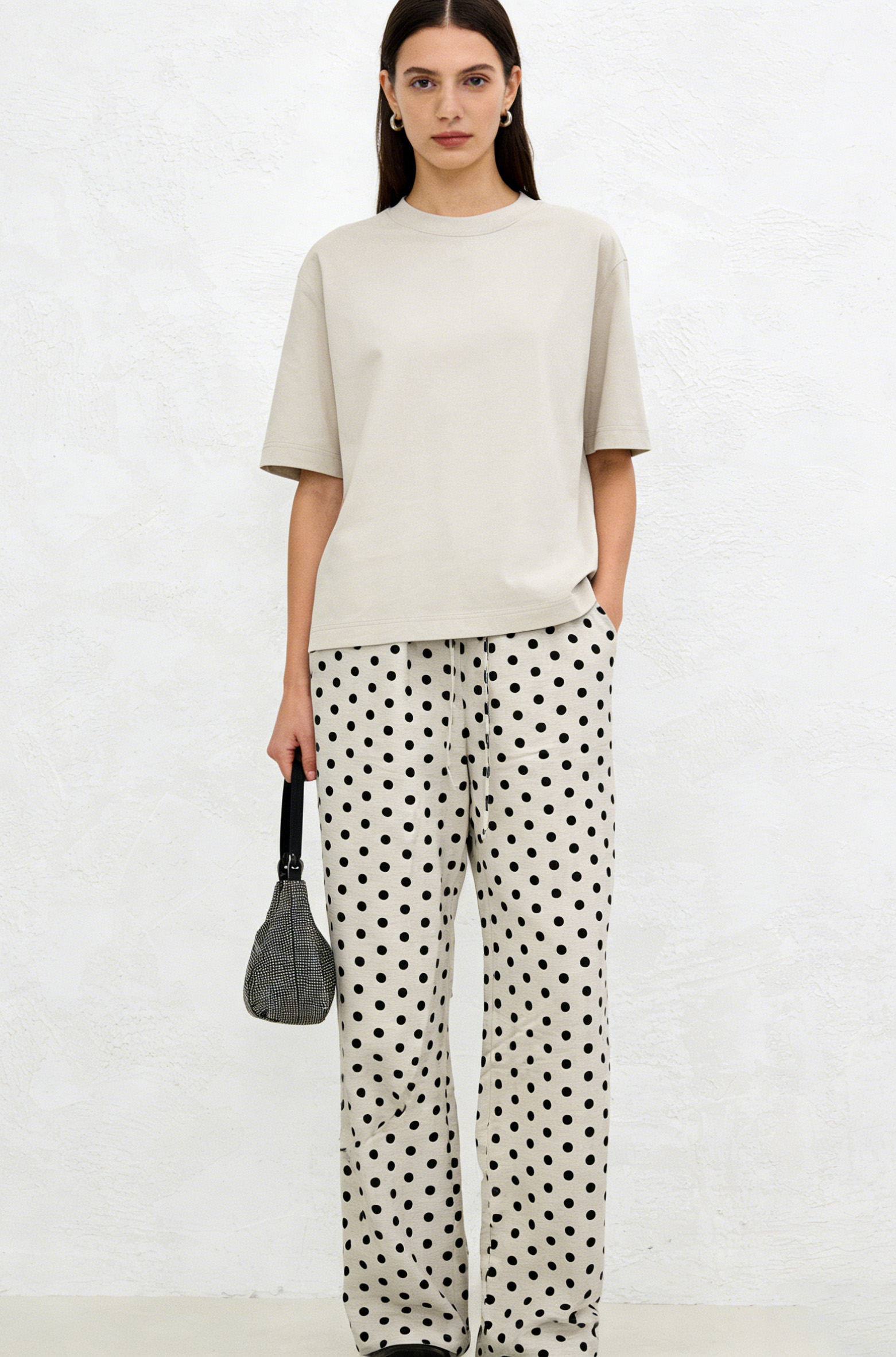 Polka Dot Paperbag Waist Pants Women Summer Casual Trousers C-40016