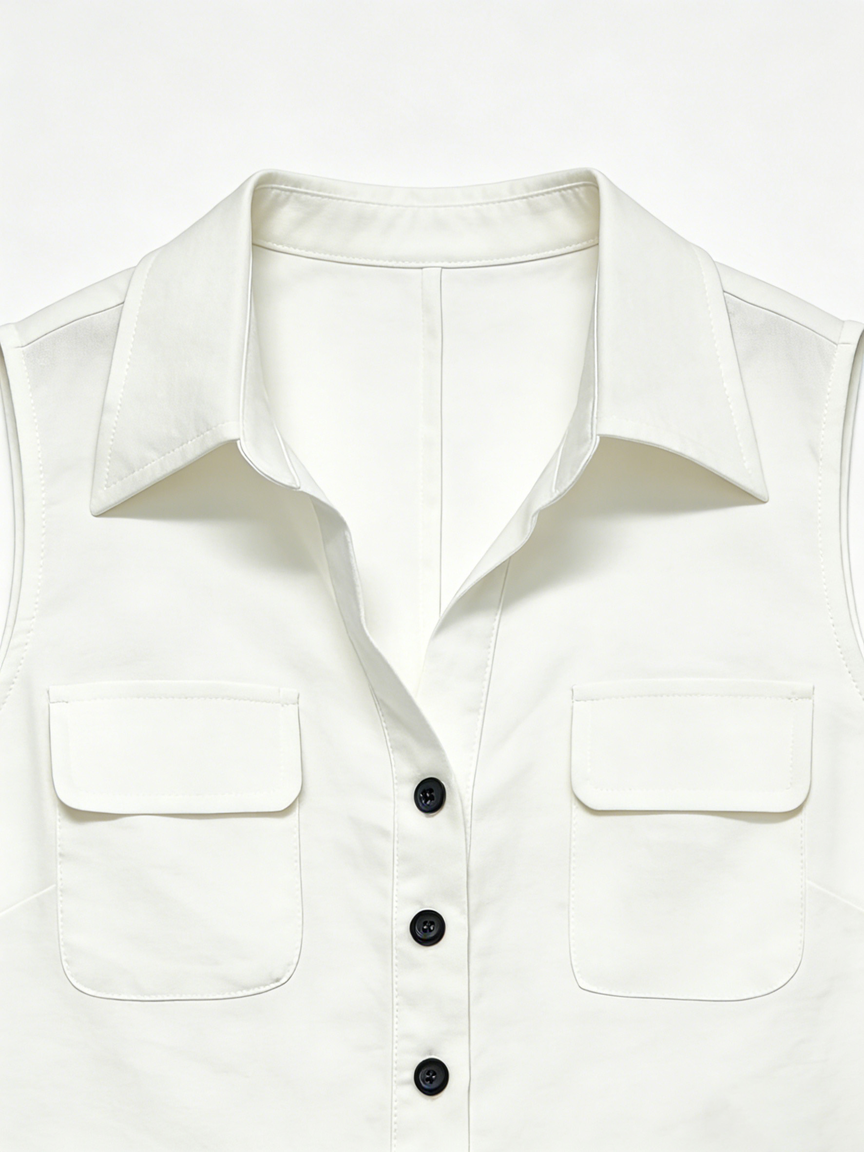 Chic White Sleeveless Shirt - Pocket Detail Layering Blouse  C-41786A