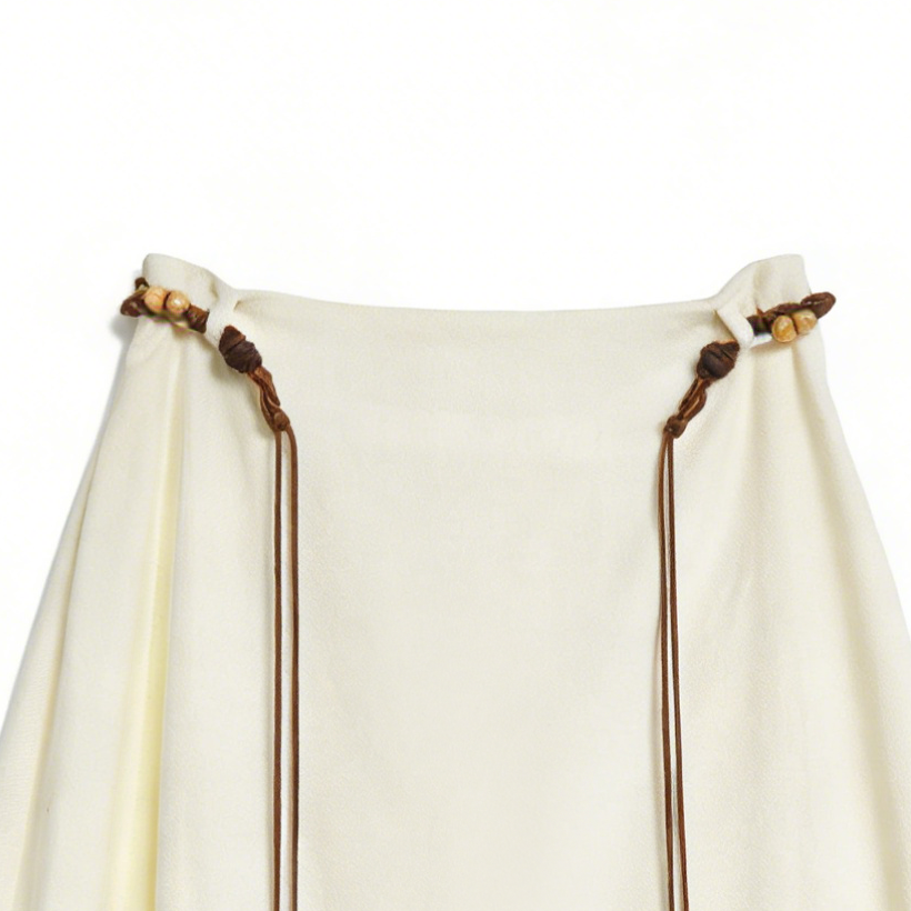 Elegant White Floral Drawstring Skirt - High Waist Flowy Casual Skirt  C-41935A