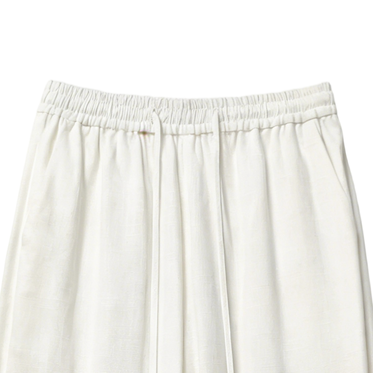 Elegant White Office Pants - Linen Blend Drawstring Waist Wide Leg Trousers  C-41969A