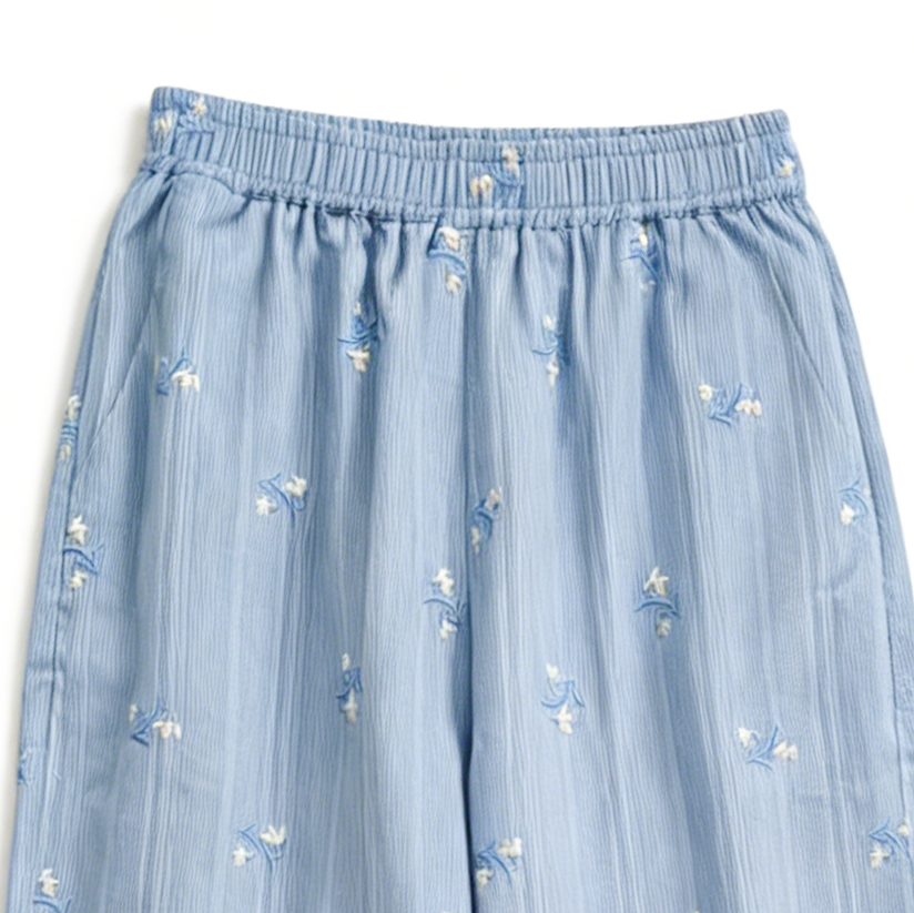Elegant Light Blue Floral Embroidered Vest & Trousers Set  C-41986A+C-41985A