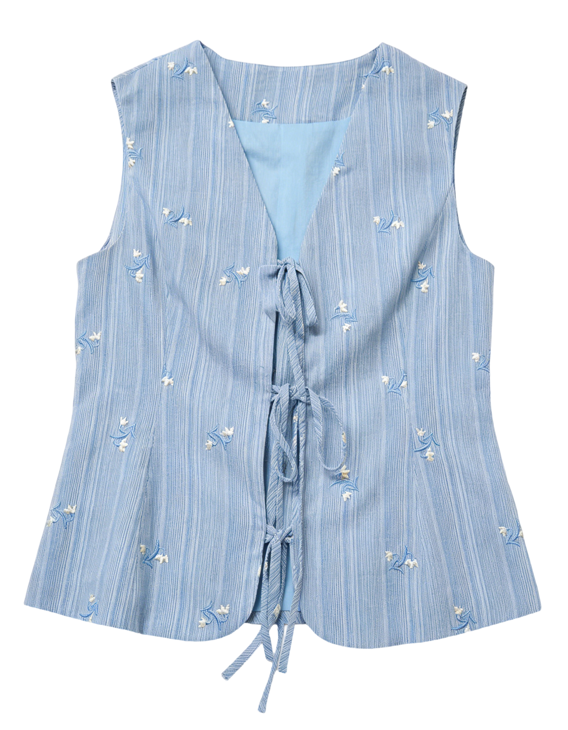 Elegant Light Blue Floral Embroidered Vest & Trousers Set  C-41986A+C-41985A