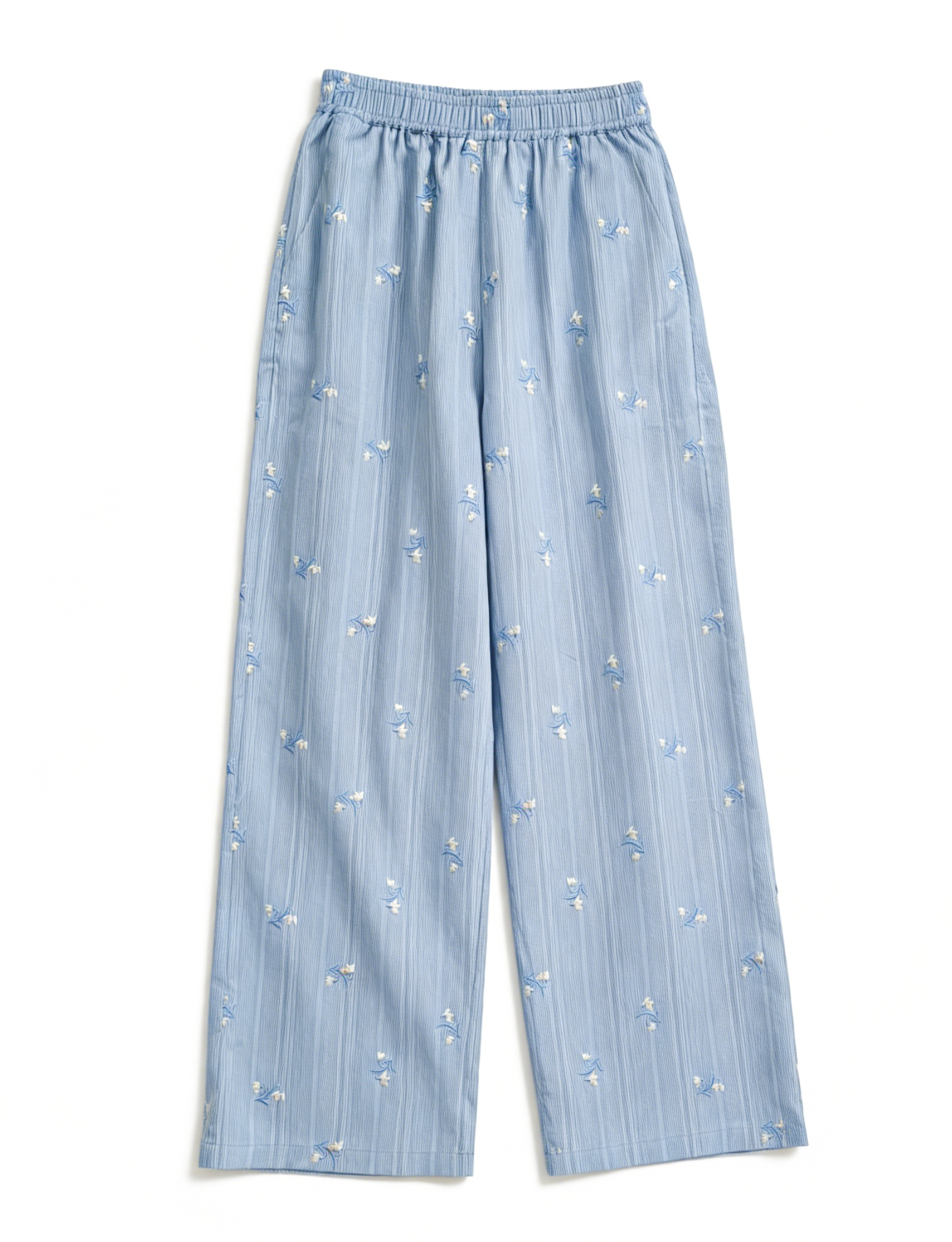 Elegant Light Blue Floral Embroidered Vest & Trousers Set  C-41986A+C-41985A