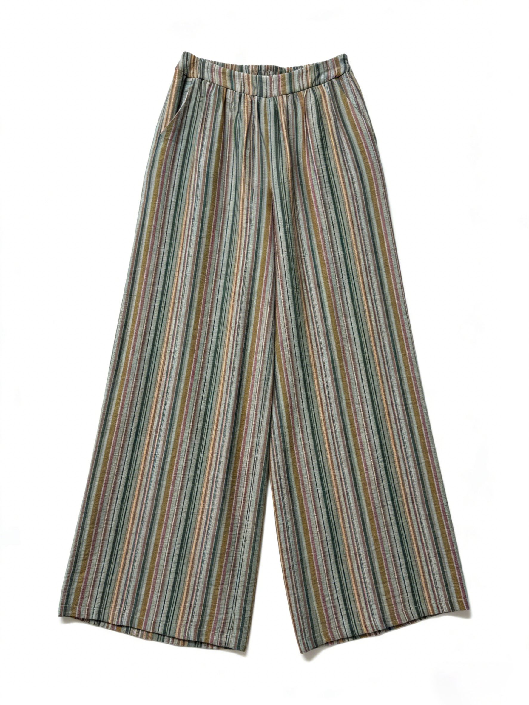 Oriental Style Multicolor Stripe Suit - V-Neck Vest & High Waist Trousers D-42125