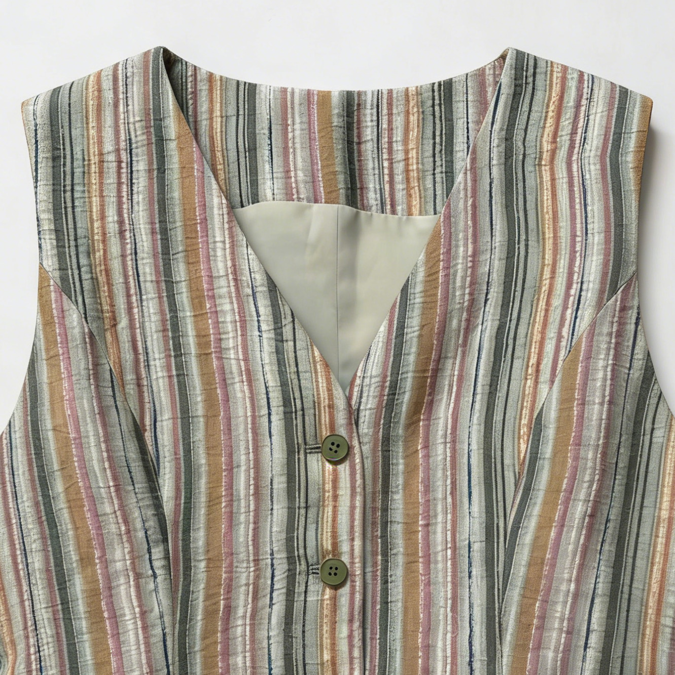 Oriental Style Multicolor Stripe Suit - V-Neck Vest & High Waist Trousers D-42125