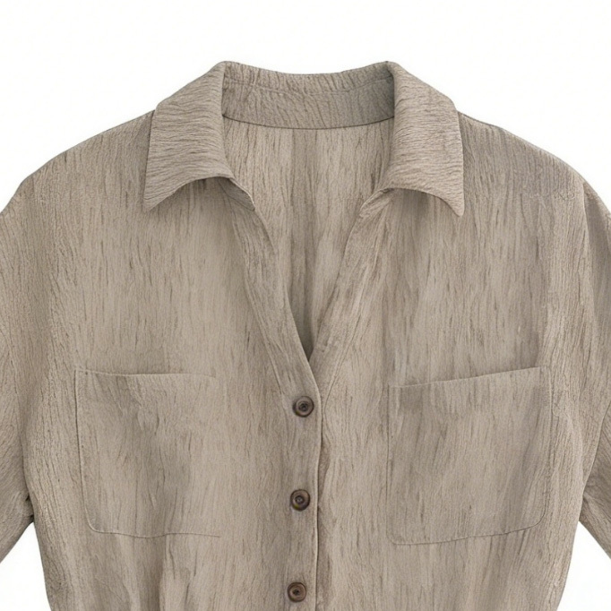 Summer Textured Utility Romper: Women's Safari Linen-Look Playsuit A-42031