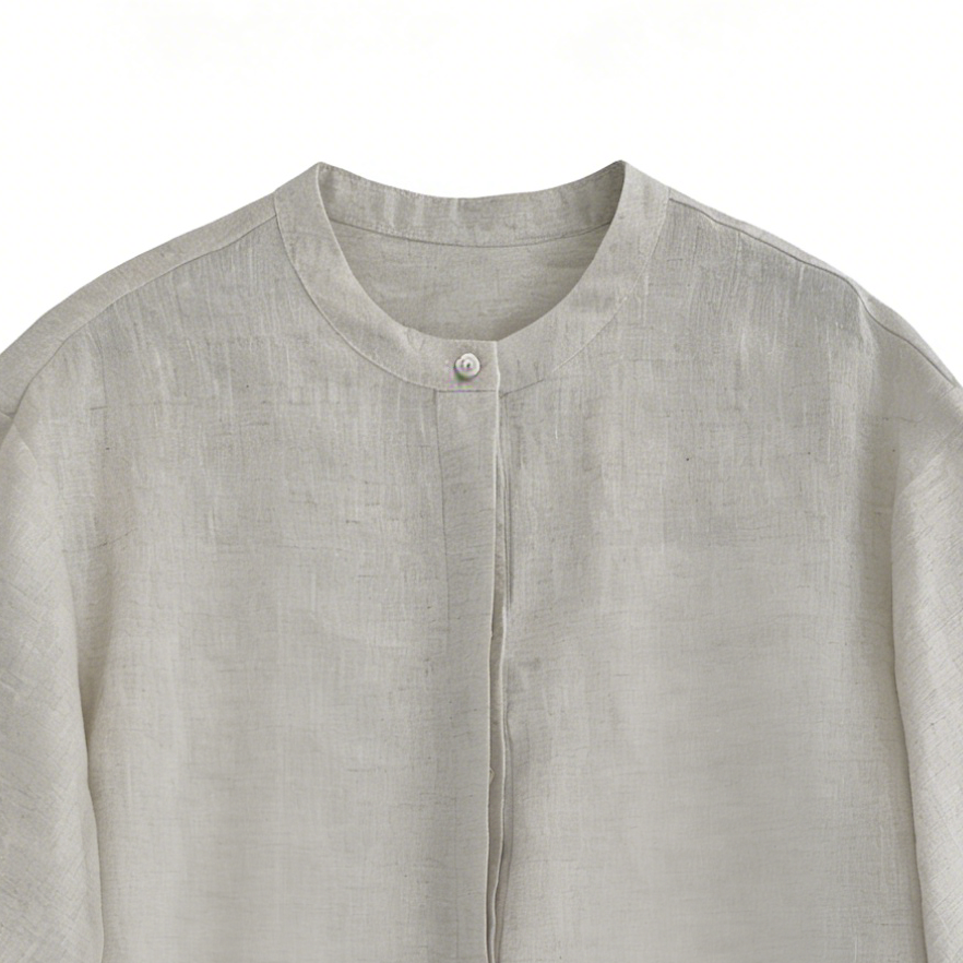 Boho Light Linen Tunic Dress - Short Sleeve Curved Hem Vacation Dress  A-39460