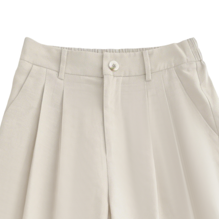Minimalist Off-White Wide Leg Pants - High Waist Pleated Casual Trousers  A-40214
