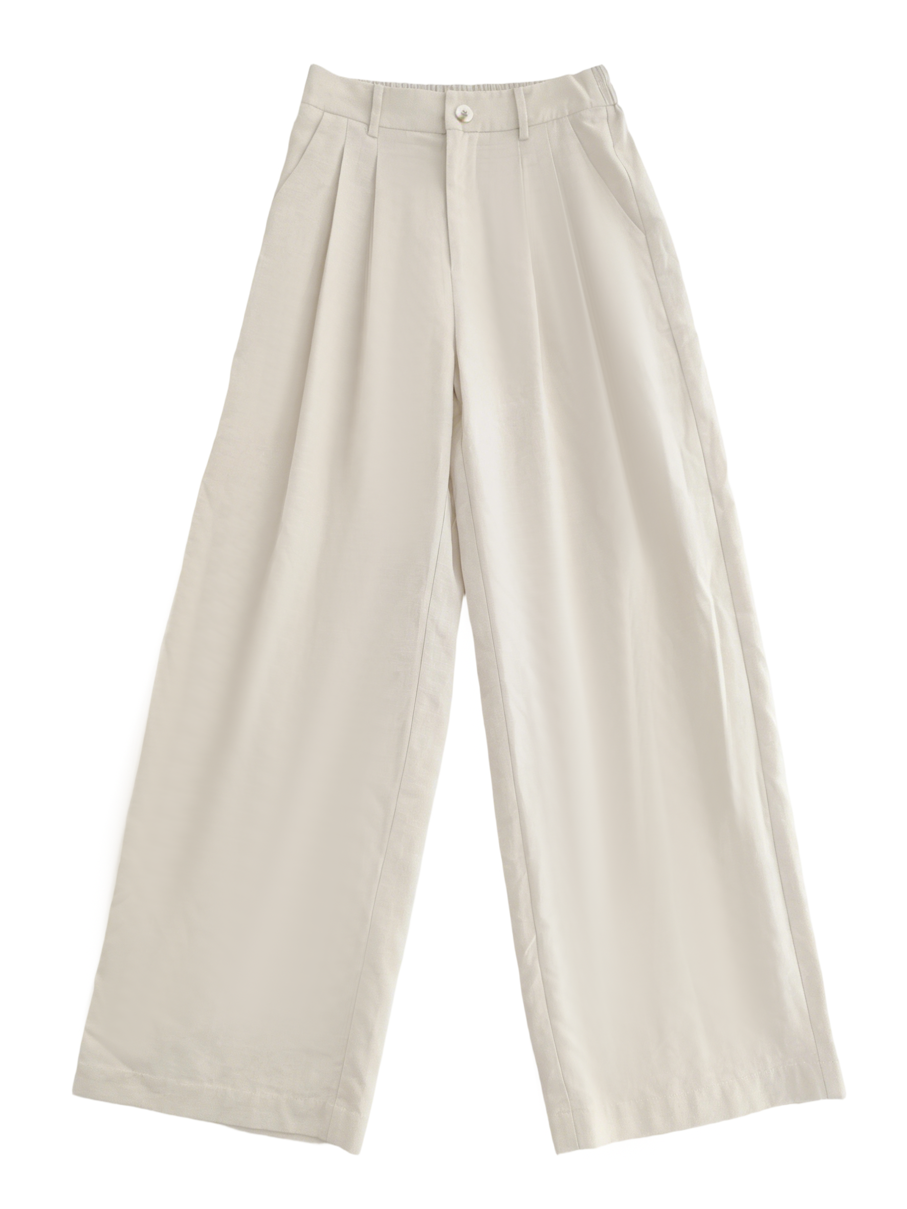 Minimalist Off-White Wide Leg Pants - High Waist Pleated Casual Trousers  A-40214