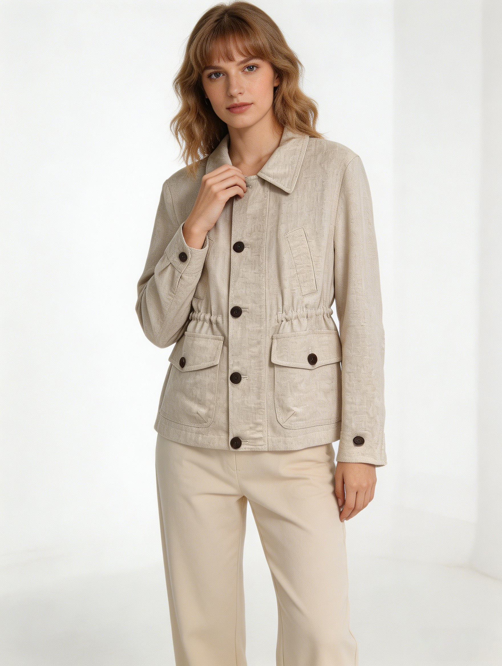 Minimalist Linen Cinched Waist Shacket C-41530