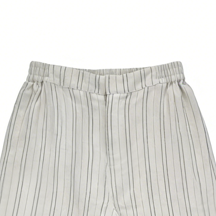 Minimalist Off-White Stripe Wide Leg Pants - High Waist Elastic Casual Trousers  A-40253