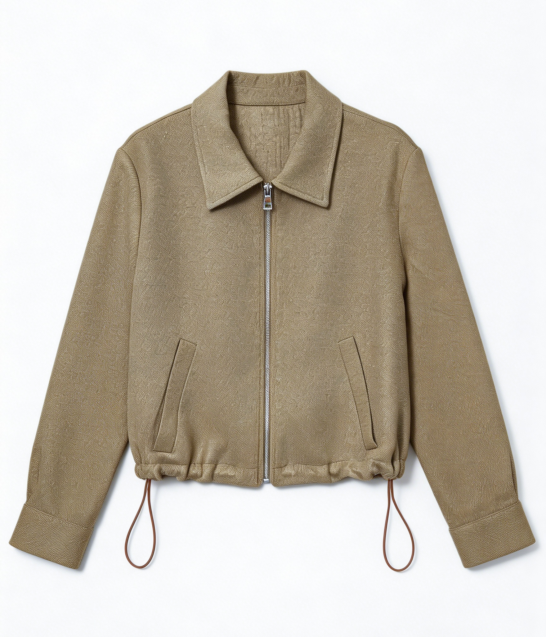 Minimalist Linen Zip Up Cropped Jacket C-41784