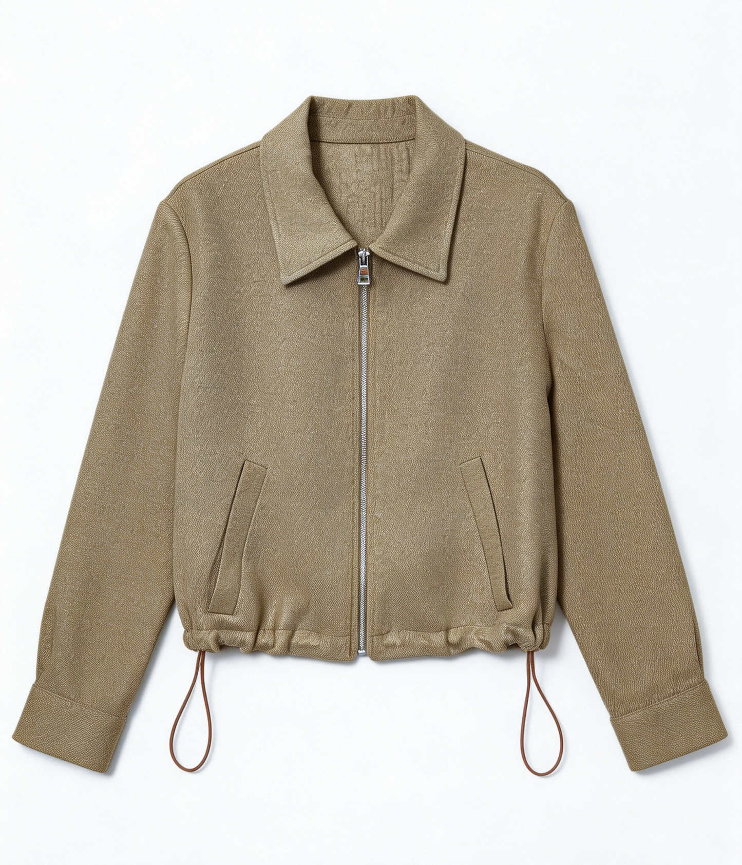 Minimalist Linen Zip Up Cropped Jacket C-41784