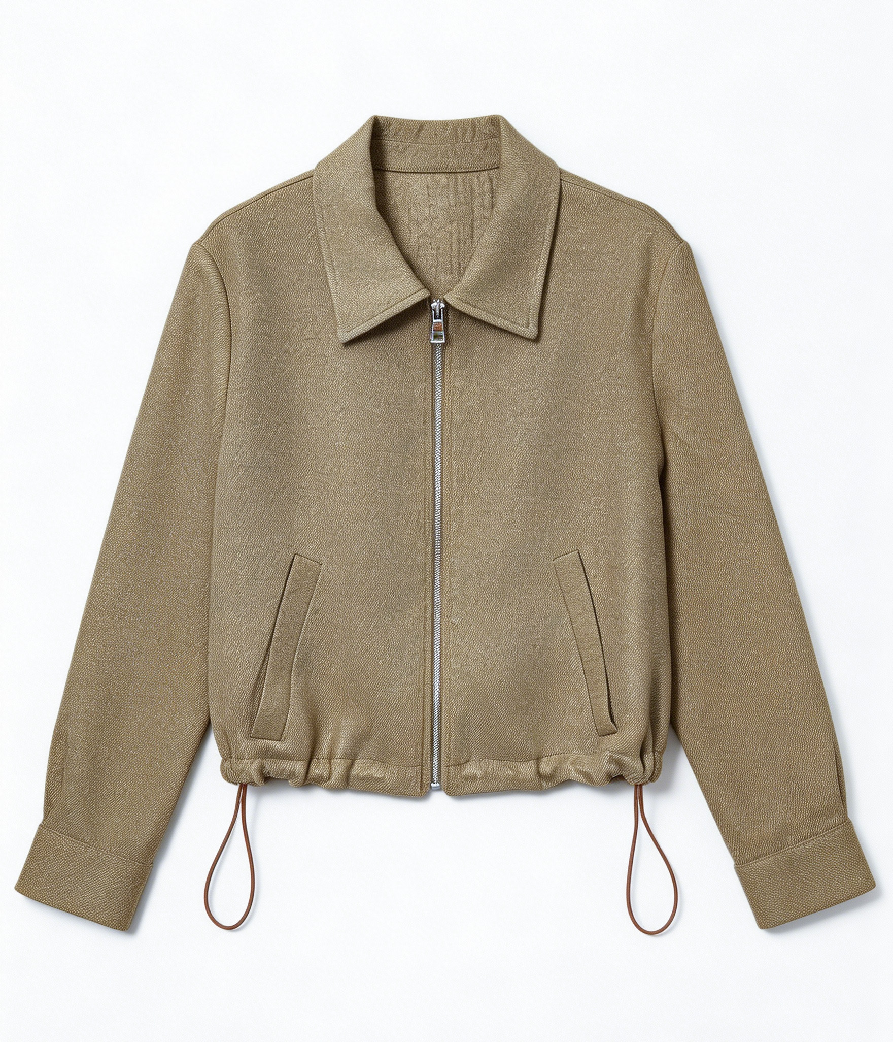 Minimalist Linen Zip Up Cropped Jacket C-41784