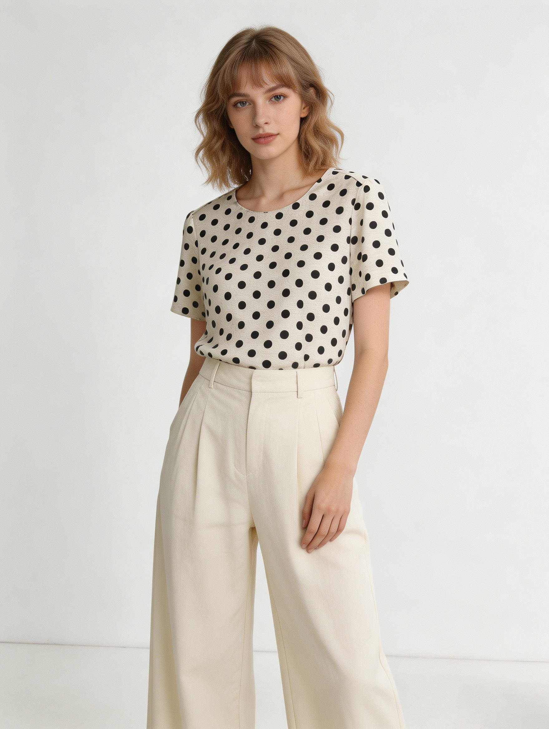 French Style Polka Dot Blouse: Retro Short Sleeve Summer Top C-41804
