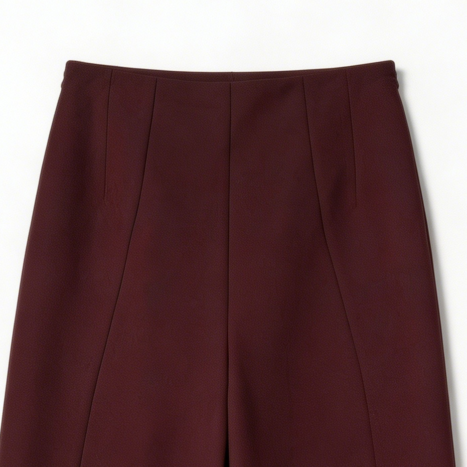 Elegant Wine Red Tailored Wide Leg Trousers C-42183