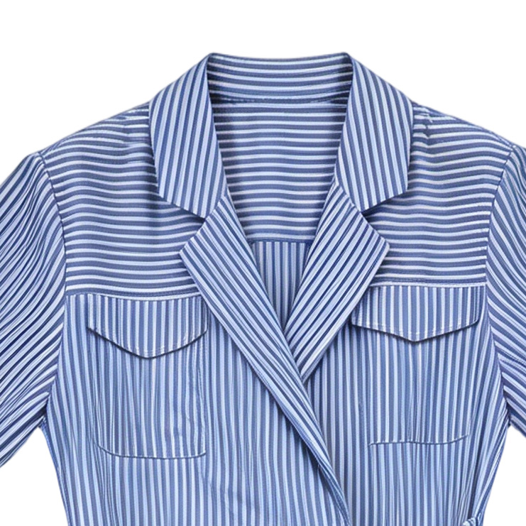 Blue Striped Belted Shirt Dress D-40370