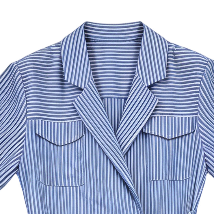 Blue Striped Belted Shirt Dress D-40370