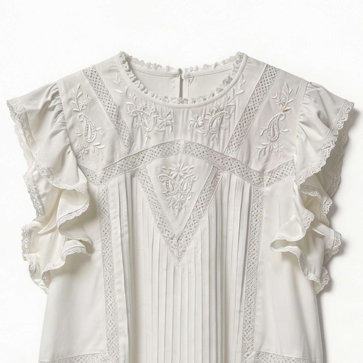 Lace Panel Pleated Ruffle Blouse - Premium Boho Chic Top D-41997