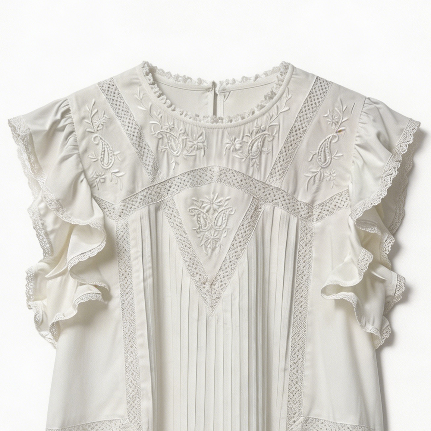 Lace Panel Pleated Ruffle Blouse - Premium Boho Chic Top D-41997