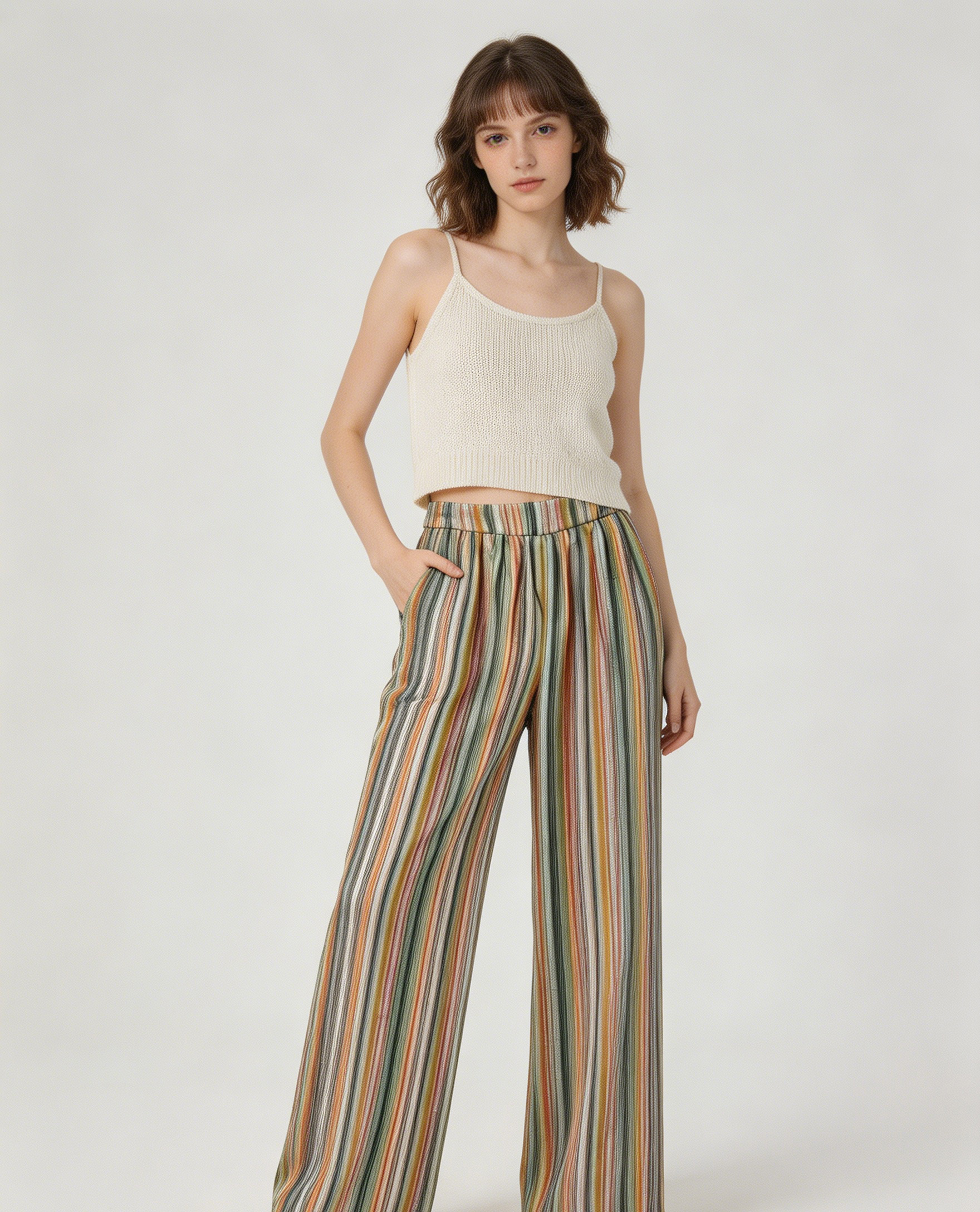 Elastic Waist Striped Wide Leg Pants - Versatile Boho Bottoms D-42124