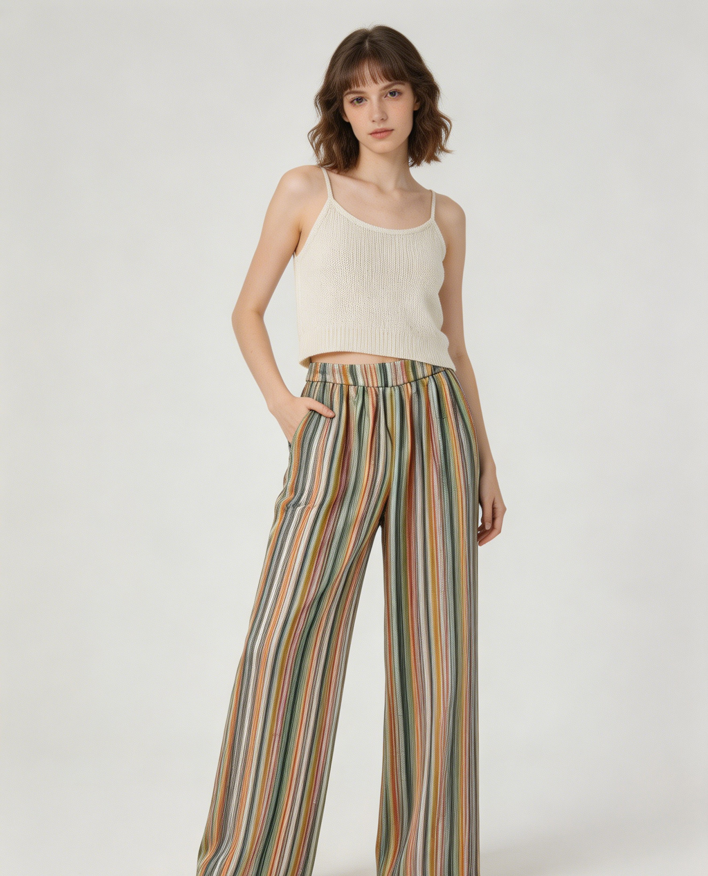 Elastic Waist Striped Wide Leg Pants - Versatile Boho Bottoms D-42124