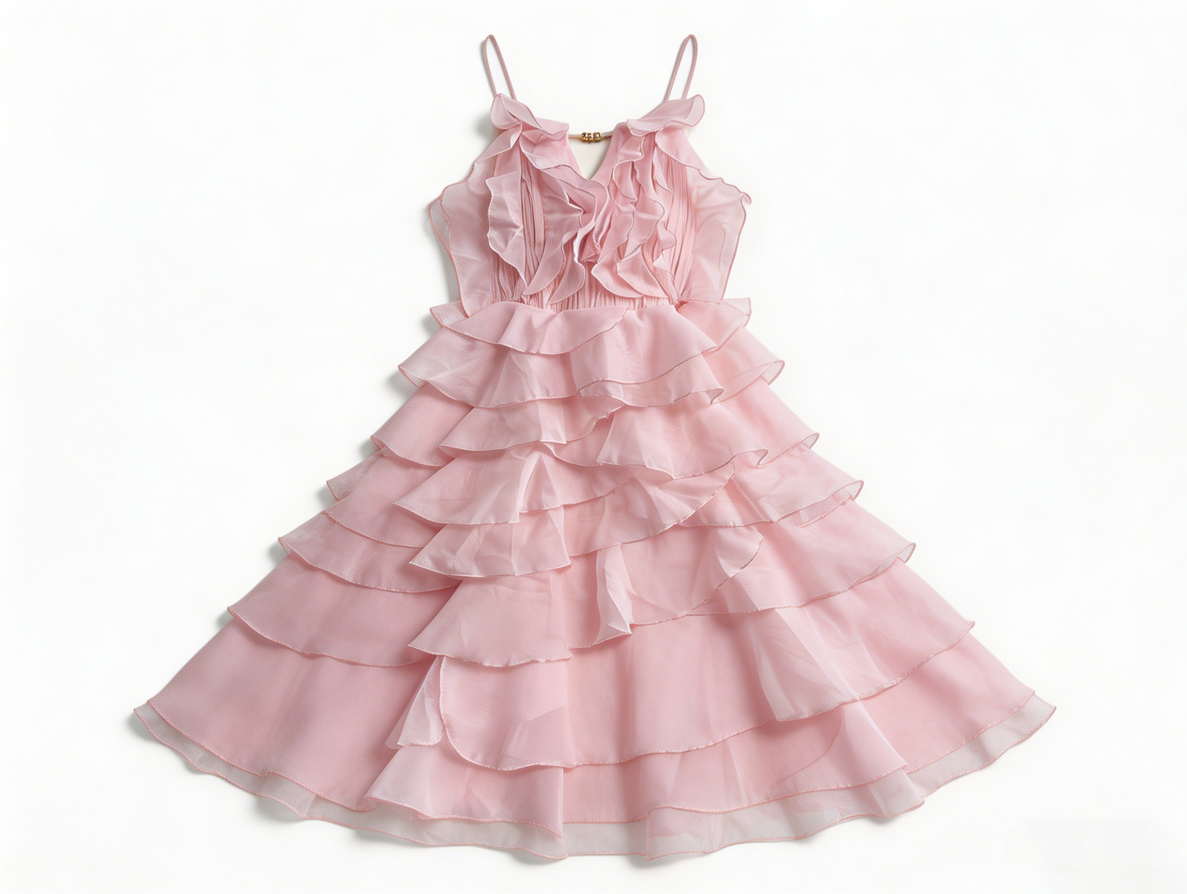Pink Ruffle Tiered Midi Dress - Romantic Party Dress 5377