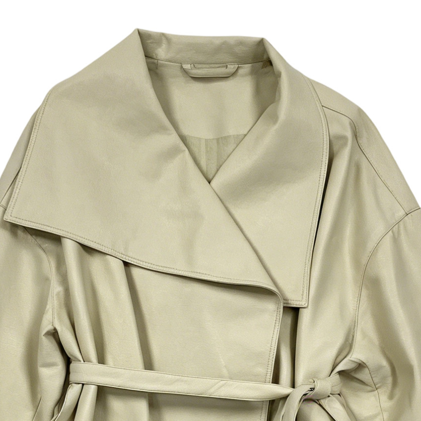 Vintage Beige Lapel Faux Leather Coat - Casual Oversized Jacket 27507