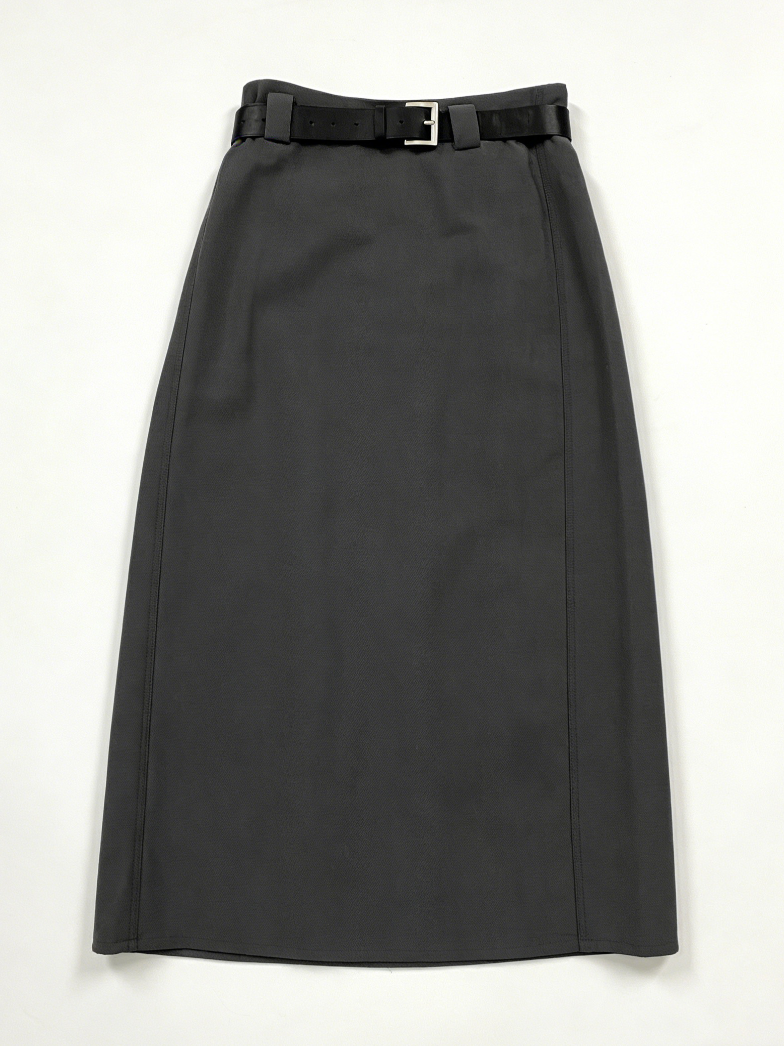 Chic Charcoal Belted Midi Skirt - High Waist Straight Cut Casual Skirt  27550