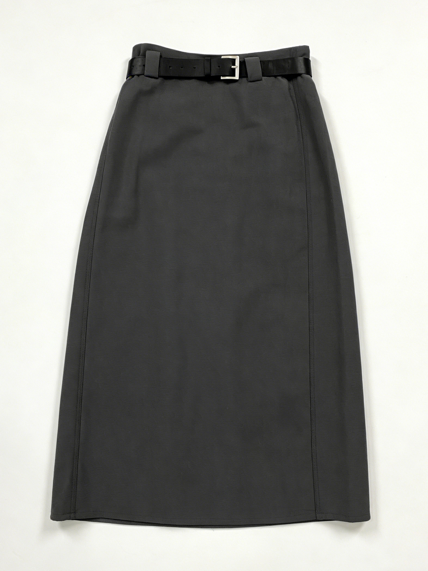 Chic Charcoal Belted Midi Skirt - High Waist Straight Cut Casual Skirt  27550