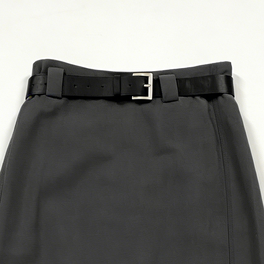 Chic Charcoal Belted Midi Skirt - High Waist Straight Cut Casual Skirt  27550